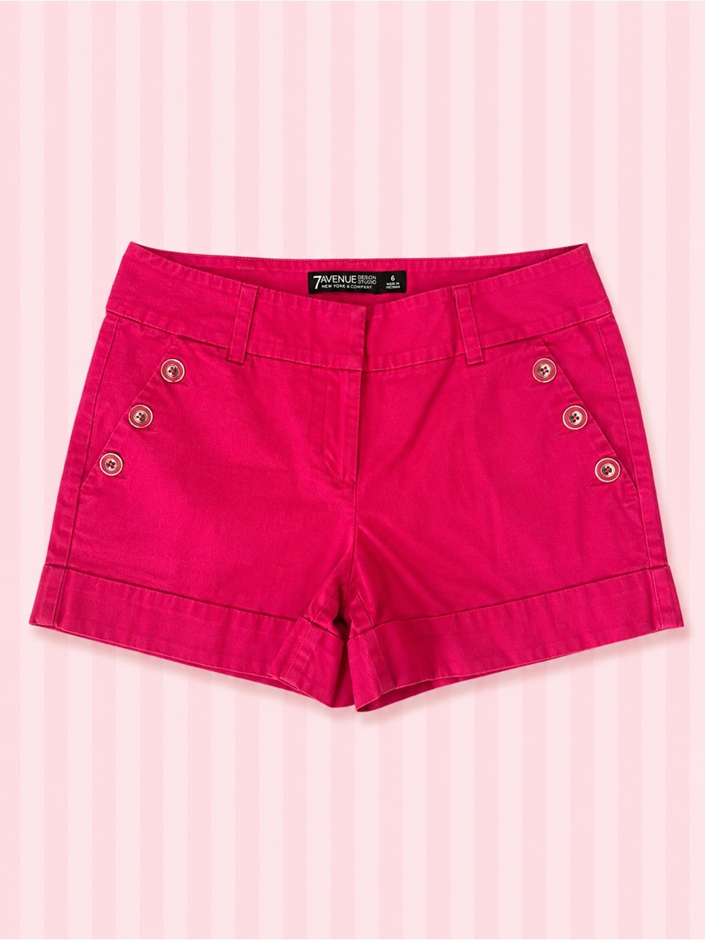 New York & Company 7th Avenue Hot Pink Button Detail Shorts